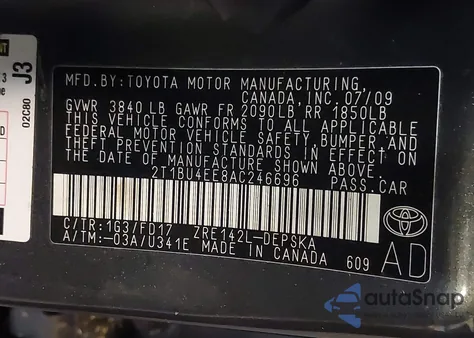 2010 Toyota Corolla S from USA, damaged, VIN 2T1BU4EE8AC246696